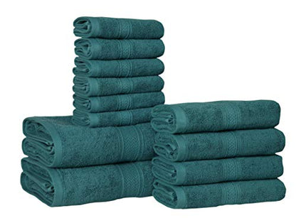 Hillfair 12-Piece 600 GSM Cotton Bath Towel Set - Hotel Spa Towels: 2 Bath, 4 Hand, 6 Washcloths - Absorbent, Super Soft - Teal - color: Teal, size: 12 Piece Towel Set