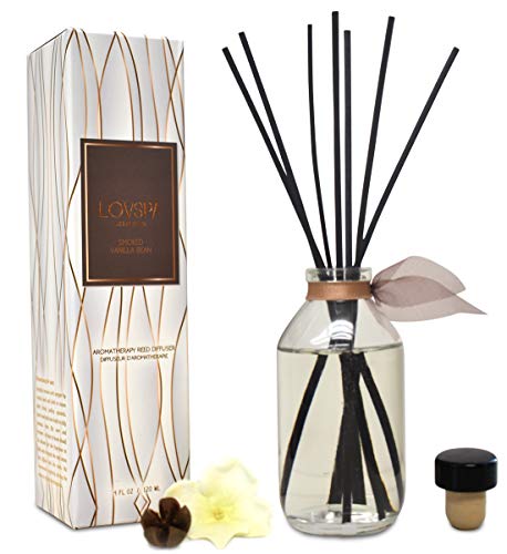 Reed Diffuser Set - Smoked Vanilla Scented Diffuser with Sticks | Home Fragrance Reed Diffuser for Bedroom, Bathroom Shelf Décor - Made in the USA - color: Smoked Vanilla