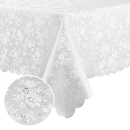 Smiry Rectangle Table Cloth, Waterproof Heavy Duty Vinyl Tablecloths, Wipeable Washable Table Cover for Kitchen and Dining Room (White, 60" X 84") | Wipeable Washable Floral Embossed Table Cover for Kitchen and Dining Room, Indoor & Outdoor Use, White - c