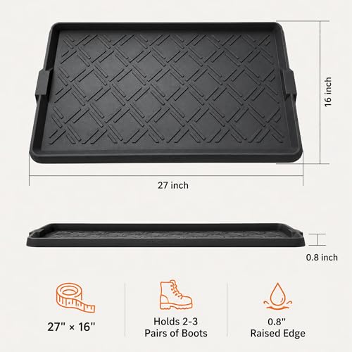 Boot Tray for Entryway, Rubber Shoe Mat, Waterproof Shoe Tray - size: 27"x16"