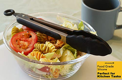 HINMAY Serving Tongs 9" Cooking Tongs with Silicone Tips, Set of 3 (Black) - color: Black