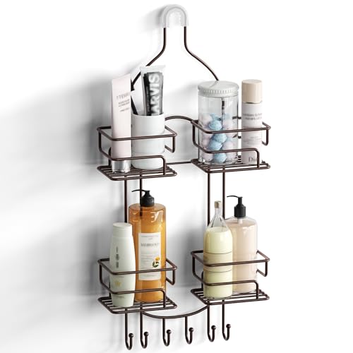 SRIWATANA Shower Caddy Hanging, Shower Organizer with Razor Hooks, Bronze | Rustproof Shower Rack, No Drilling Shelves Over Shower Head, Anti-Swing Scution Install, Bathroom Holder for Sponge Loofah - color: Bronze
