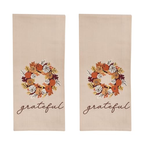 Park Designs Pumpkin Wreath Dishtowel Set of 2 | 18" x 28" | Cotton | Embroidered Leaf Wreath | Thanksgiving Decor - color: Pumpkin Wreath Embroidered Dishtowel Set of 2