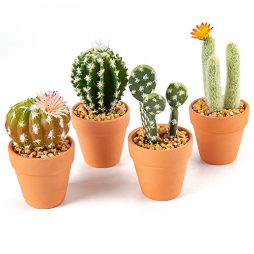 Oairse Mini Artificial Cactus Plants in Terracotta Pots 4 Pcs Potted Faux Succulents in Pots Fake Potted Plants Cactus Decor Small Artificial Plants for Home Decor Indoor Office Desk Tabletop Shelf - color: Terra Cotta