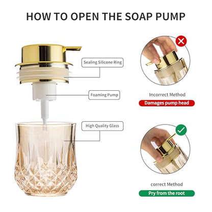 Enra Glass Foaming Soap Dispenser, Gold Foam Hand Soap Dispenser Bathroom | Refillable Foaming Hand Soap Dispenser. Gold Finish Adds Style to Sinks, Countertops,Kitchens and Bathroom Vanity Decor. - color: Gold-foam