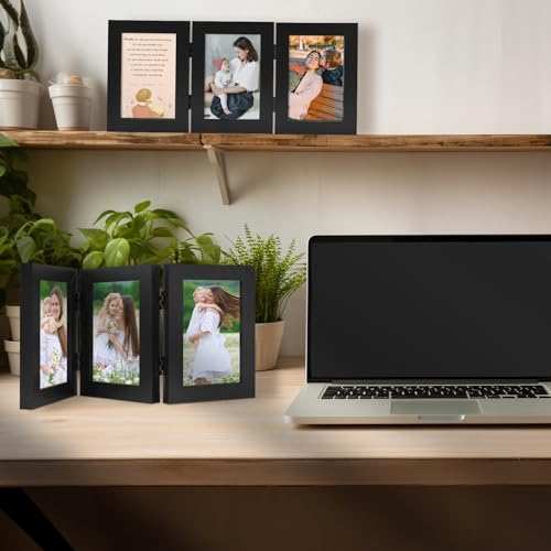 Golden State Art, 4x6 Triple Picture Frame Black- Real Glass, 1 Pack | Trifold Photo Frame Vertical Display for Desktop - Three Folding Picture Collage - color: Black, size: 4x6(1 Pack)