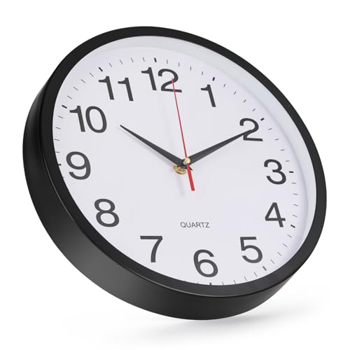 Wall Clock Metal Frame Silent Non-Ticking Round Indoor Clock Analog Battery Operated Modern Stainless Steel Wall Clocks for Office, Hotel, Bedroom, Living Room (Black-Metal Frame, 12inch) - color: Black-metal Frame, size: 12inch
