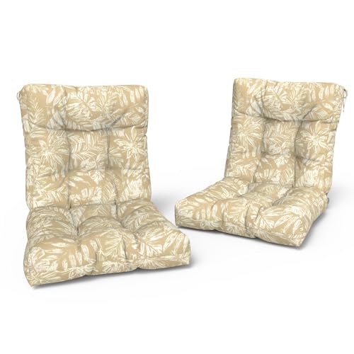LVTXIII Outdoor Tufted Low Back Cushions Set of 2 Patio Seasonal Replacement Rocking Chair Cushion with Ties, Solid Seat and Back Chair Cushion, 42 L x 21W, Tropical Leaf Oat - color: Tropical Leaf Oat, size: 42x21x4