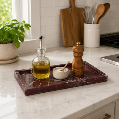 Natural Red Marble Vanity Tray, 9.8"x5.9" | Rosso Levanto, Genuine Marble Tray for Bathroom/Kitchen/Dresser - color: Marble Tray- Rosso