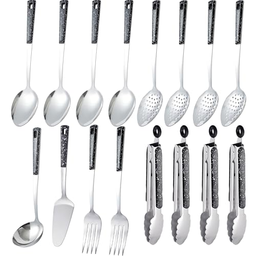 16-Piece Stainless Steel Buffet Serving Set | Premium Serving Utensils with Heat-Resistant Handles for Family Gatherings, Parties, Catering & Holiday Meals - color: 16 pack Serving Sets