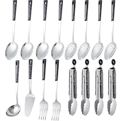 16-Piece Stainless Steel Buffet Serving Set | Premium Serving Utensils with Heat-Resistant Handles for Family Gatherings, Parties, Catering & Holiday Meals - color: 16 pack Serving Sets