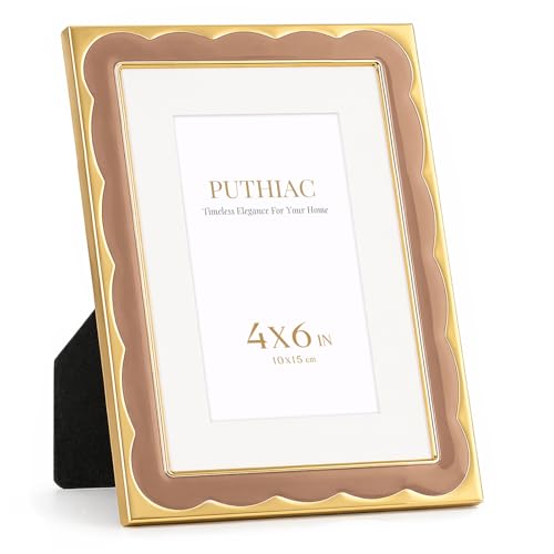 4x6 Scalloped Enamel Picture Frame, Gold Edge, Dusty Mauve | Aluminum Alloy Frame, Enamel Inlay, Tempered Glass, 3x5 Mat, Wall or Tabletop Display for Shelves, Portraits, Art Prints - color: Dusty Mauve, size: 4x6