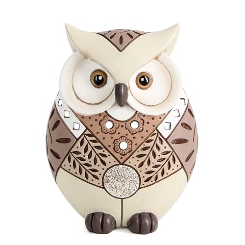 Owl Statue Home Decor Accents, Boho Decor for Living Room, Cute Owl Figurines Shelf Table Desk, Animal Statues and Sculptures Indoor Decorations for Women, Bird Lover Collection Wisdom Symbol - color: Beige