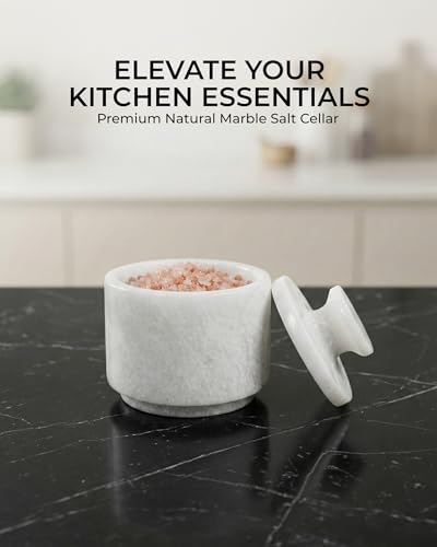 Natural Marble Salt Cellar With Lid - Stone Salt Container And Stone Salt Holder, Spice Jars for Counter, Candy Jar & Spice Jar, White - color: Marble Candy Jar - White