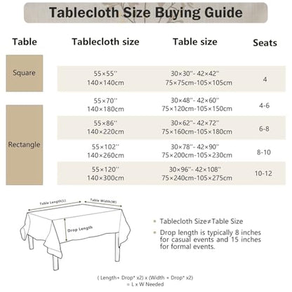 Joyfol Day Rustic Waterproof Cotton Blend Tablecloth, Heavy Weight Embroidery Table Cover for Rectangle Tables, Burlap Farmhouse Style with Coffee Line Pattern, 55" x 120" - color: Coffee Lines, size: 120" x 55" (Rectangular)