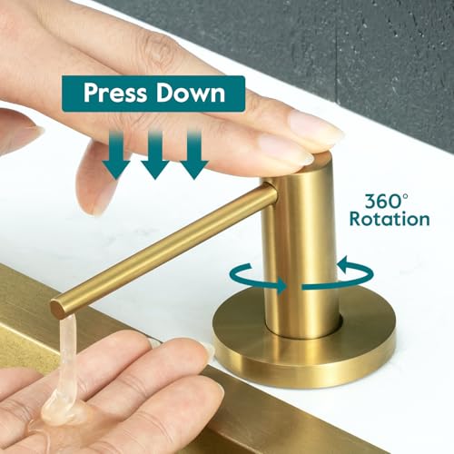 Soap Dispenser for Kitchen Sink Champagne Gold, Stainless Steel Countertop Pump, Built in Sink Soap Dispenser with 47" Extension Tube kit - color: Champagne Gold