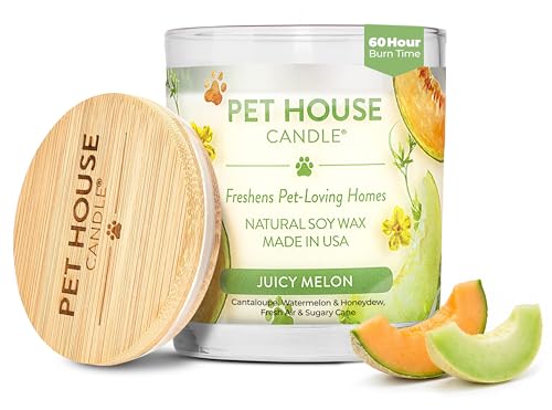 Pet House Candles, Natural Plant-Based, Long Lasting Candles for Pet Odor, 60 Hour Burn Time - Juicy Melon, 9 oz - color: Juicy Melon, size: Pack of 1