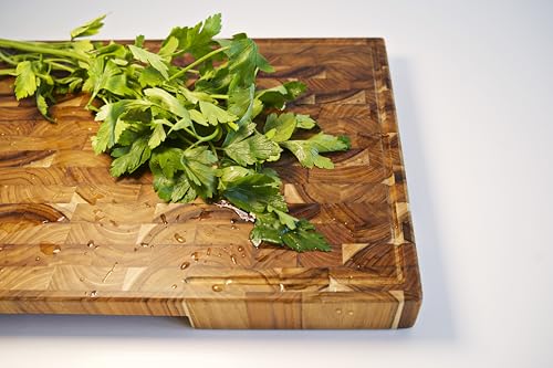 XXL Teak Wood Cutting Board for Kitchen, End Grain ExtraThick Butcher Block | 25 x 15 Inch (ExtraThick 1.7") Professional Heavy Duty Hardwood Non Toxic Wooden Chopping Board (Oil & Plate Included) - color: Teak Wood, size: 24"L x 15"W