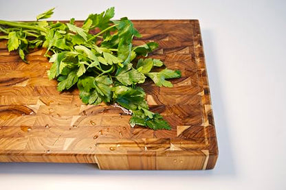 XXL Teak Wood Cutting Board for Kitchen, End Grain ExtraThick Butcher Block | 25 x 15 Inch (ExtraThick 1.7") Professional Heavy Duty Hardwood Non Toxic Wooden Chopping Board (Oil & Plate Included) - color: Teak Wood, size: 24"L x 15"W