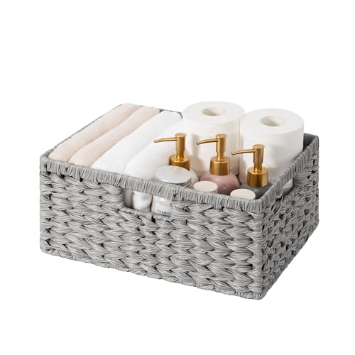 GRANNY SAYS Wicker Storage Baskets for Shelves, Wicker Baskets, Gray,1-Pack | Waterproof Wicker Baskets for Organizing, Plastic Woven Baskets for Shelves, Decorative Baskets for Living Room, Gray Basket - color: Gray, size: 15"L x 11"W x 6¾"H