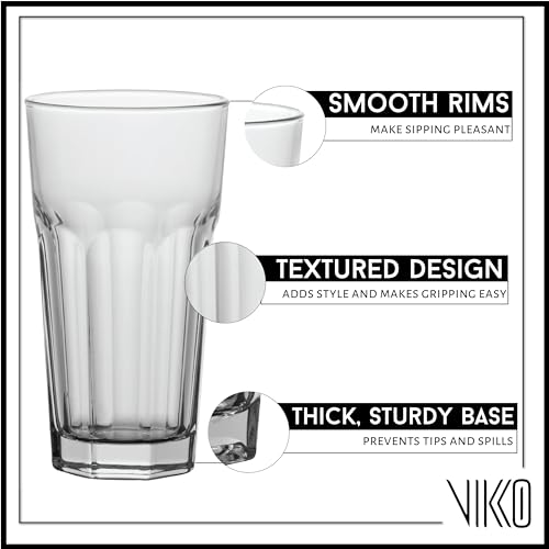 Vikko Drinking Glasses, Set of 6 Juice Glasses 9.5 Oz, Thick and Sturdy Kitchen Glasses, Dishwasher Safe Highball Glass Tumbler, Heavy Duty Cups, Water Glasses - style: Morocco