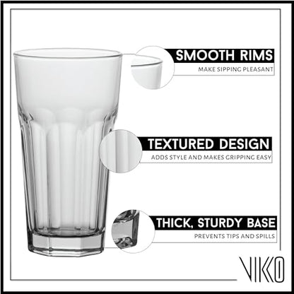 Vikko Drinking Glasses, Set of 6 Juice Glasses 9.5 Oz, Thick and Sturdy Kitchen Glasses, Dishwasher Safe Highball Glass Tumbler, Heavy Duty Cups, Water Glasses - style: Morocco