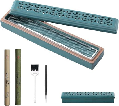 CEREMONY Incense Holder for Sticks, Ceramic Insence-Stick Holder Ash Catcher, Incense Holder Timkburner for Meditation Yoga Spa Room Incense Holder (Mesh-Green) - color: Mesh-green