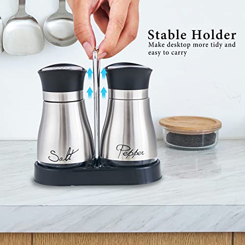 Salt and Pepper Shakers Set | Stainless Steel with Glass Bottle for Table, RV, Camp, BBQ, Set of 2, Sliver - color: Sliver