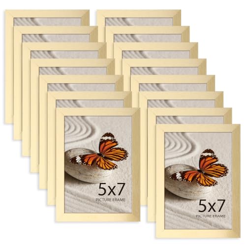 Memory Island 5x7 Photo Frames for Wall and Tabletop Display, 5 by 7 Gold Picture Frames with HD Plexiglass, Set of 15 - color: Gold, size: 5x7"