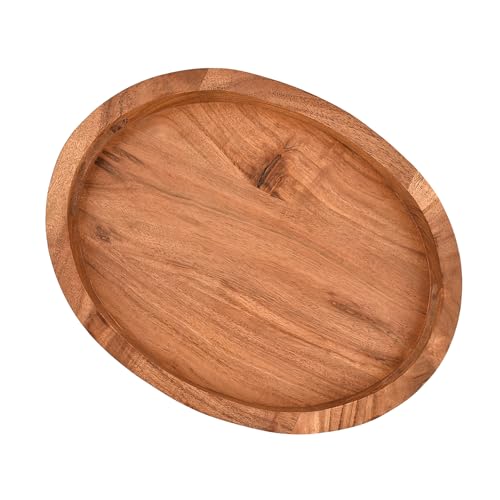 Tray Acacia Wood Oval Large Tray with Handle Food Serving Trays for Living Room Home Dining Table (14" X 11" X 2")