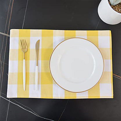 Yellow & White 2 Side Cotton Buffalo Check Placemats Set of 4 Heat Resistant Dining Table Place Mats for Kitchen Table, 12 x 18 inches - color: Plaids Yellow & White, size: Rectangular Placemats 12" x 18"