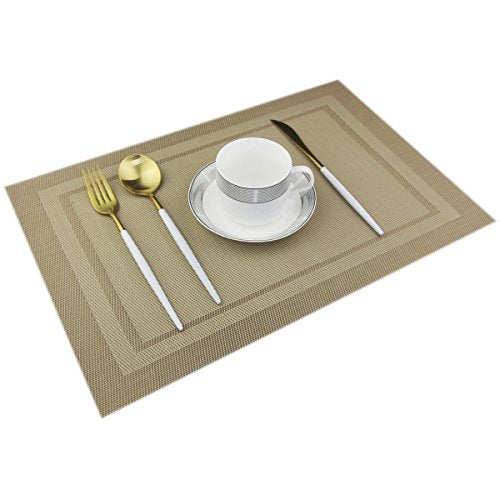 Placemats Easy to Clean Non-Slip Woven Plastic Placemats for Kitchen Table Washable Table Mats Set of 4 (Beige) - color: Beige, size: placemats set of 4