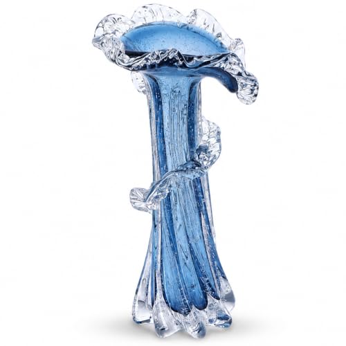 Blue Blown Glass Vase, Modern Art Hand Blown Coastal Vase,Beautiful Unique Ocean Wave Centerpieces for Living Room, Bedroom, Office Desktop,Coffee Table and Wedding Decorative (Blue, L) - color: Blue, size: Large