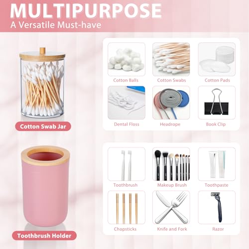 Bathroom Accessories Set 5Piece Pink Bathroom Sets, Toothbrush Holder, Toothbrush Cup, Lotion Soap Dispenser, Soap Dish and Qtip Holder Bathroom Decor - style: Pink