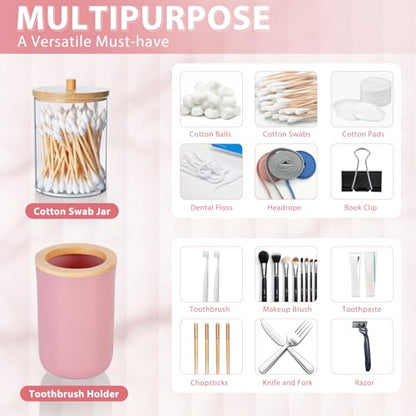 Bathroom Accessories Set 5Piece Pink Bathroom Sets, Toothbrush Holder, Toothbrush Cup, Lotion Soap Dispenser, Soap Dish and Qtip Holder Bathroom Decor - style: Pink