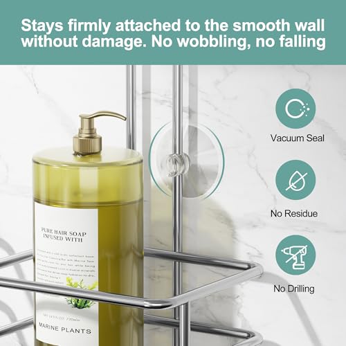 SRIWATANA Shower Caddy Hanging, Shower Organizer with Razor Hooks, Chrome | Rustproof Shower Rack, No Drilling Shelves Over Shower Head, Anti-Swing Scution Install, Bathroom Holder for Sponge Loofah - color: Chrome
