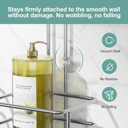 SRIWATANA Shower Caddy Hanging, Shower Organizer with Razor Hooks, Chrome | Rustproof Shower Rack, No Drilling Shelves Over Shower Head, Anti-Swing Scution Install, Bathroom Holder for Sponge Loofah - color: Chrome