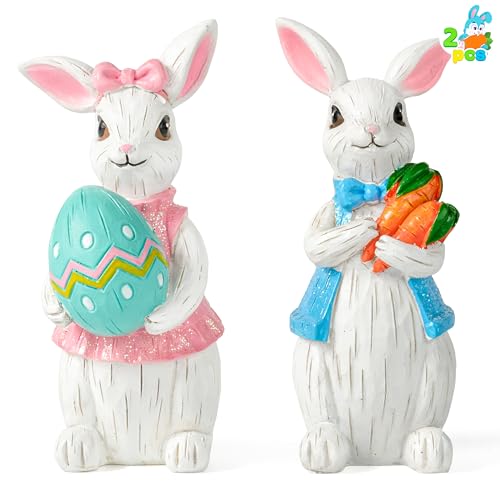 JOYIN Easter 2Pcs Bunny Decor, Easter Indoor Decorations for Table, Spring Decor for Home, Rabbit, Egg Figuring for Home and Office