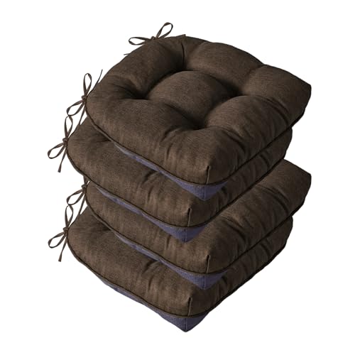 IASEAHK Chair Cushions for Dining Chairs, Seat Cushions for Kitchen Chairs, Indoor Seat Cushions with Ties, Tufted Foam Chair Pads, Non Slip Chair Cushions Set of 4, 15.5" x 15.5" x 4", Brown - color: Brown, size: Pack of 4