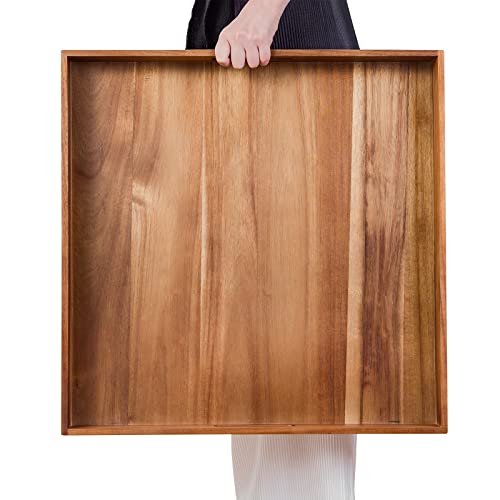 Serving Tray with Handles, 22 inch Large Square Ottoman Tray Coffee Table Tray, Wooden Trays Decorative Trays for Party, Food Serving, Breakfast, Dinner, Coffee Tea, Appetizers - color: Square Tray -22 Inch