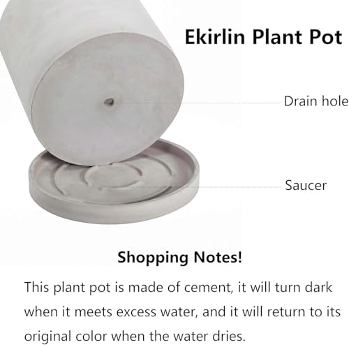 Ekirlin 6.7 Inch Indoor Plant Pot, Natural Grey Cement Standing Planters with Drain Hole & Saucer Tray, Modern Succulents Containers, Flower Pots for Home Decor, Outdoor & Garden Plants - size: 6.7 inch