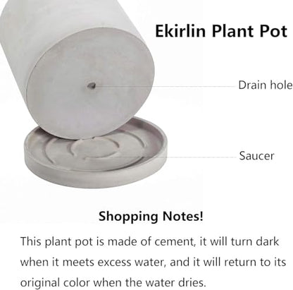 Ekirlin 6.7 Inch Indoor Plant Pot, Natural Grey Cement Standing Planters with Drain Hole & Saucer Tray, Modern Succulents Containers, Flower Pots for Home Decor, Outdoor & Garden Plants - size: 6.7 inch
