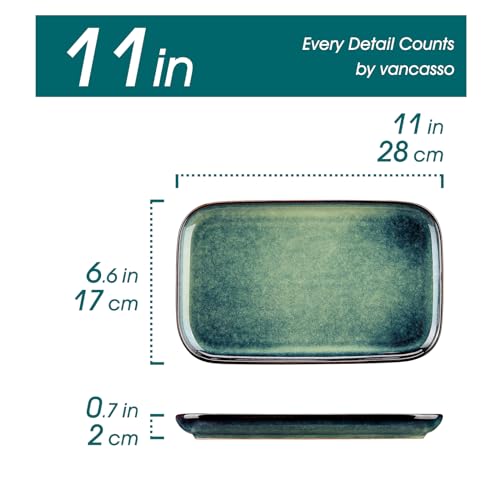 vancasso Stern Serving Platters Set of 4, 11 Inches Rectangular Ceramic Serving Plates, Green Serving Trays for Entertaining - color: Green, size: 4 Pieces