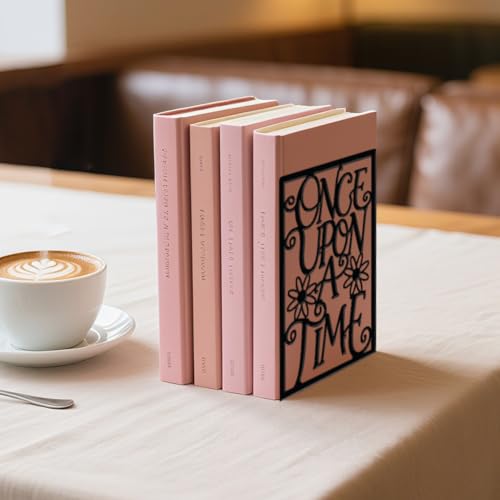 WADORN 1 Pair Once Upon A Time Metal Decorative Bookend for Shelves, Heavy Duty Book Ends Modern Non-Skid Books Holder Stand Black Book Support Stoppers for Desk Bookshelf Office, 5.3x4.3x7.9 Inches - color: Once Upon a Time