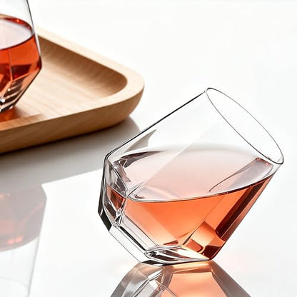 UMEIED 11 oz Diamond Wine Glasses Set of 12, Stemless Geometric Tumblers | For Red Wine, Bourbon, Cocktail, Heavy Base Clear Glass, For Home Bar, Party, Housewarming