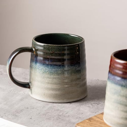15.5oz Large Heavyweight Ceramic Mug, Reactive (Green-Black) | 15.5oz Medium-Large, Heavy Weighted Stoneware, Reactive Transmutation Glaze, Microwave & Dishwasher Safe, Gift Box - color: Green Black