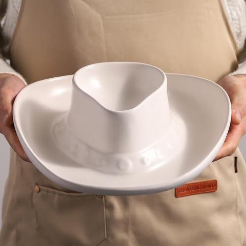 Chip and Dip Serving Set Bowl Cowboy Hat Chips and Salsa Serving Dish.10.6 x 11.6 x 3.5 in White - color: Pure white