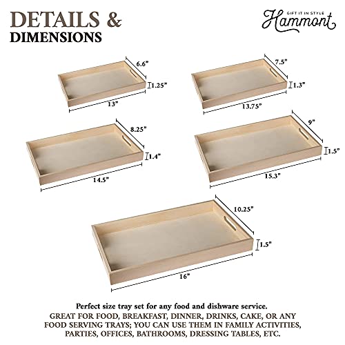 Wood Serving Tray Set with Handles - 5-Piece Nested Breakfast Trays for Food, Party Buffet, Organizing, and Montessori - Versatile Wooden Trays for Serving, Catering, and Bathroom Use