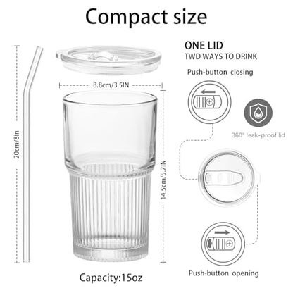 Luiaiog 18.5oz Glass Cups with Lids and Straws - Set of 4 Reusable Tumblers, Thickened Shatter-Resistant Glass, Ideal for Iced Coffee, Smoothies, Cocktails, Juices - Elegant & Durable Drinkware - color: Clear 4pcs 18.5oz