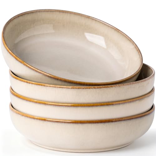 GBhome 8.75'' Large Pasta Bowls, 38oz Stoneware Pasta Serving Bowls Set of 4 - color: Almond Cream